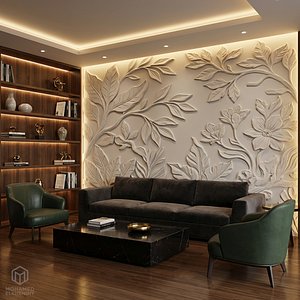 Modern Floral Relief Panel Wall Decor Set STL Mural CNC 318 3D