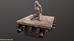 Kneeling woman spun in cobwebs spider web