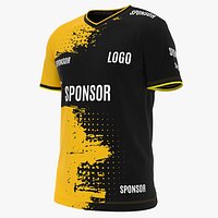 Realistic Worn Regular V-neck Classic T-Shirt Short Sleeve Male Body Shape Model for E-Sport