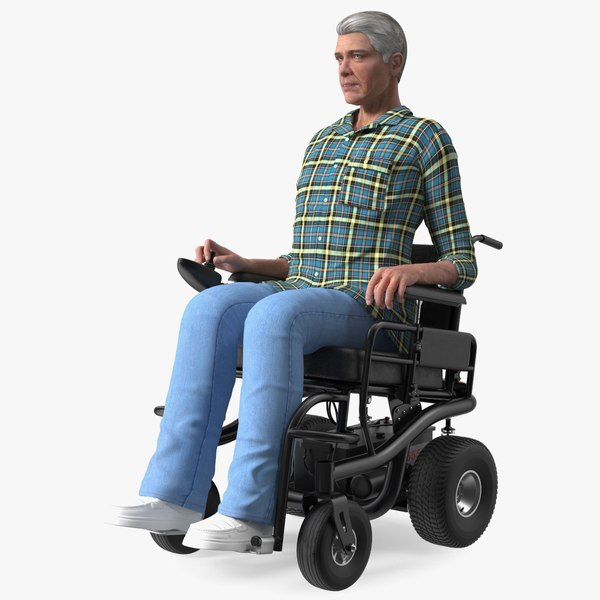 3D Elderly Man Sitting in the Powered Wheelchair