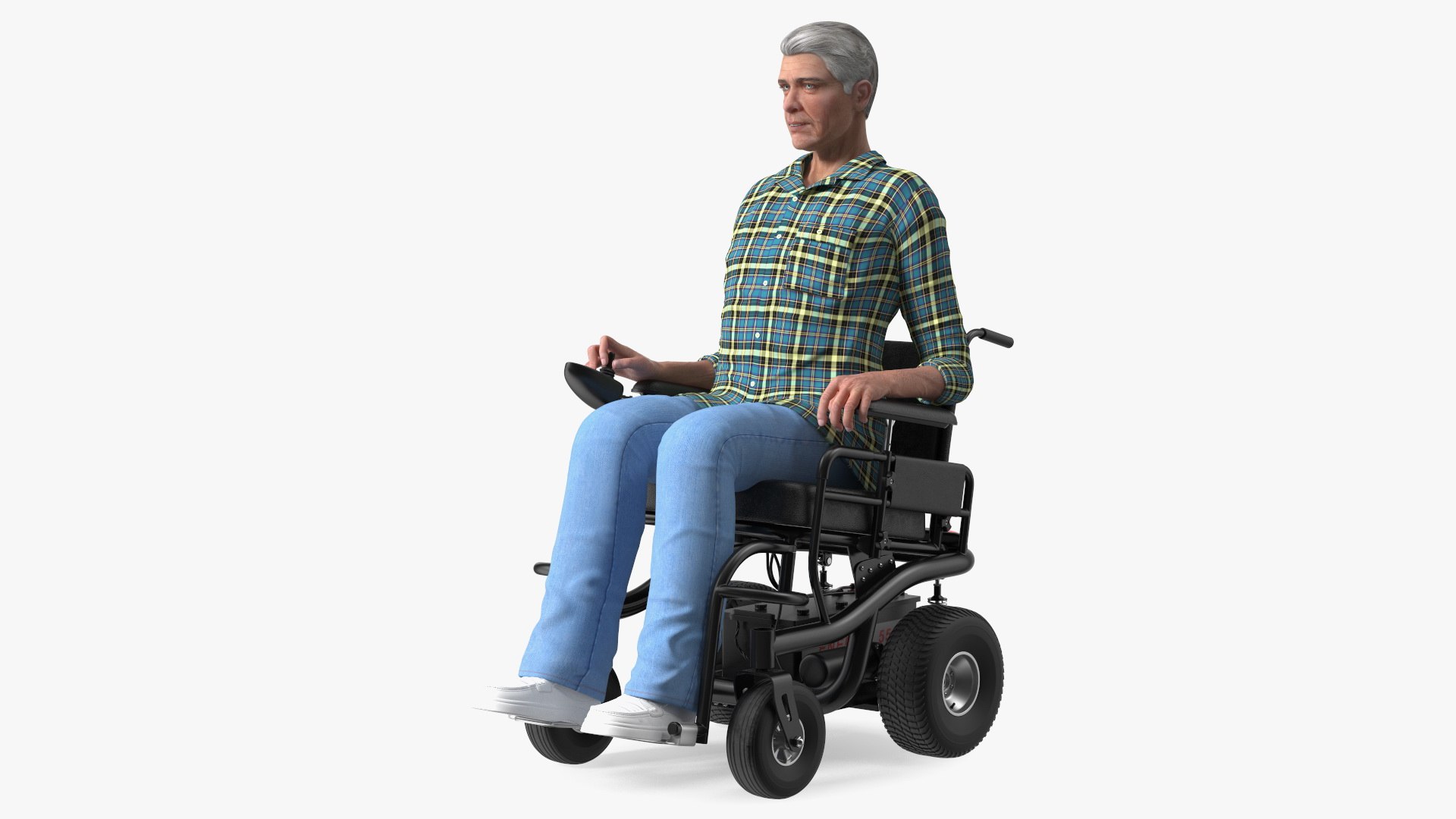 Elderly Man Sitting in the Powered Wheelchair 3D model preview