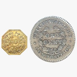 Feuchtwanger Cent 1837 and California Gold 1857 Set 3D model