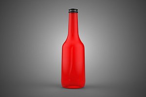 RED GLASS BOTTLE FLUID BLACK CAP PACKAGING BEVERAGE DRINK TALL