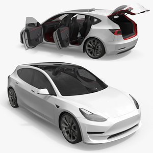 Modern Hatchback Electric Car White Rigged for Maya