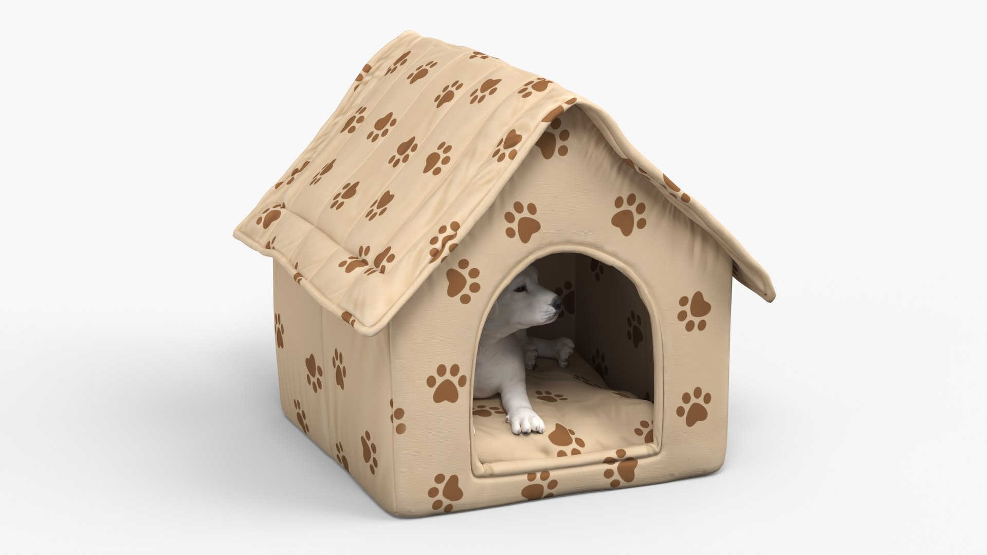 White Labrador Puppy Dog in Cozy Pet House 3D model preview