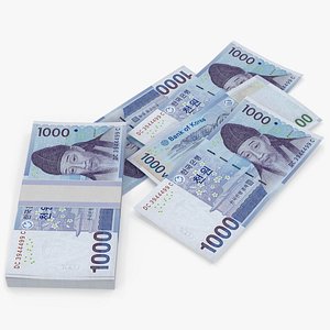 South Korean 1000 Won Banknotes Stack Blue
