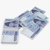 South Korean 1000 Won Banknotes Stack Blue
