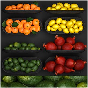 3D Set Of Fruits Lime Lemon Citrus Pomegranate model