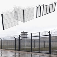 High Security Fence Set with Razor Wire Black