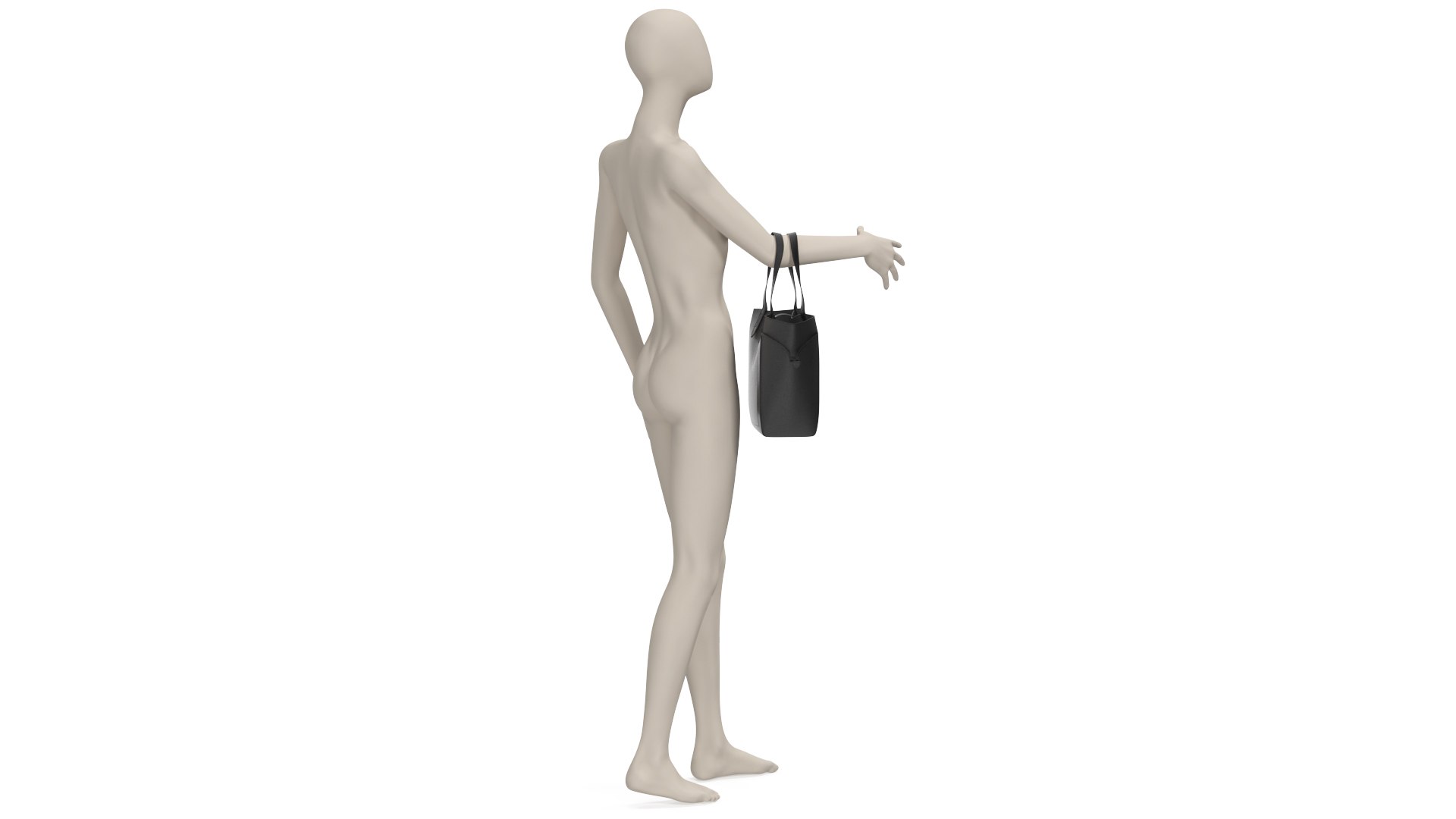 Womens Leather Shopping Bag Black on Mannequin 3D model preview