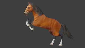 Jumping-Running-Walking Brown Horse Low-poly 3D model 3D model