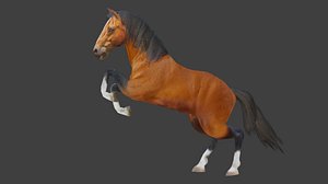 Jumping-Running-Walking Brown Horse Low-poly 3D model