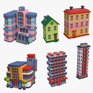 30 Low-Poly Urban Buildings Collection