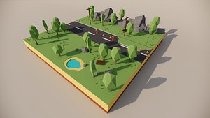 cartoon terrain forest 3D model