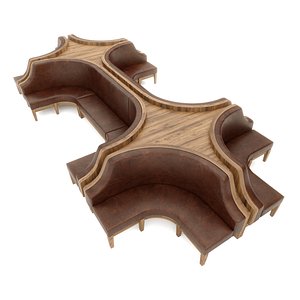 Wooden and Leather Sectional Banquete Seating 3D model