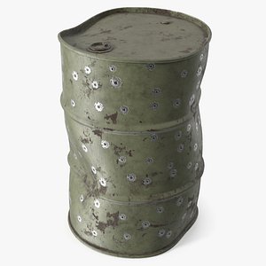 Perforated Oil Barrel with Bullet Holes Green 3D model