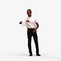 00591Jimmy007 - Teen Black male waiting in hospitality setting wearing summer uniform