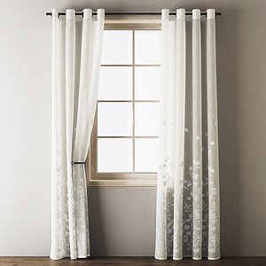 Floral Embroidered Linen Eyelet Curtains