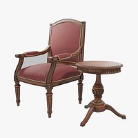 Medieval Noble Furniture Set - Armchair and Round Side Table