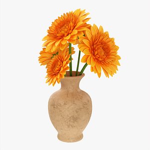 3D Gerbera in vase v1