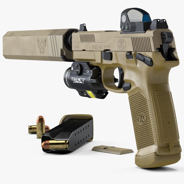 FN FNX-45战术，视线，手电筒，消音器3D模型- TurboSquid 1194970