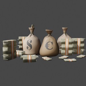Money bag and Cash 3D model