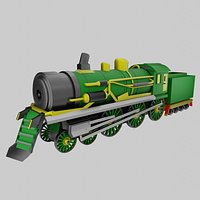 Stylized Train Locomotive Green 3D Model