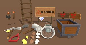 Low Poly Cartoon Mining Props