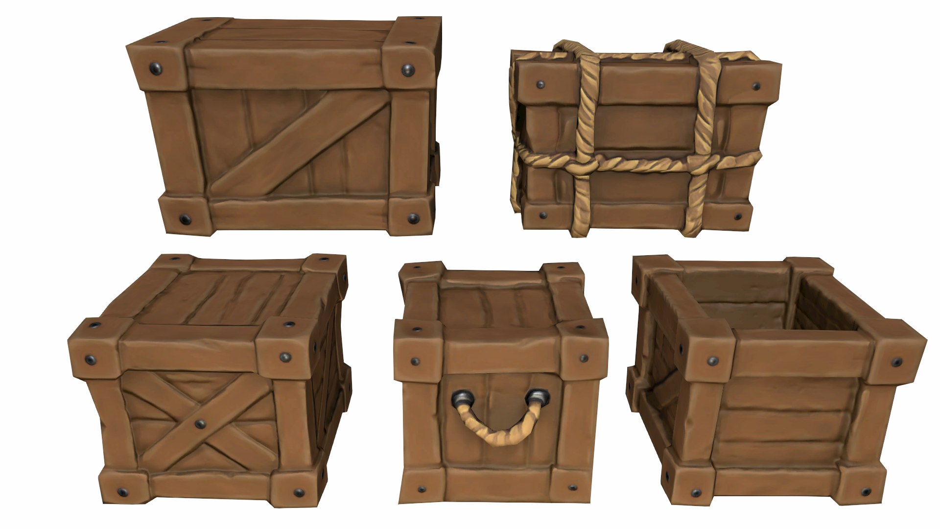 3D Stylized Fantasy RPG Wooden Crates Boxes Storage Containers Model ...