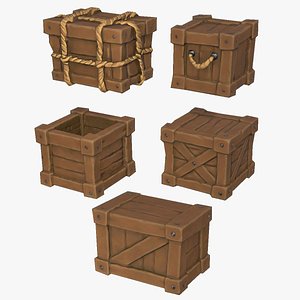 3D Stylized Fantasy RPG Wooden Crates Boxes Storage Containers model