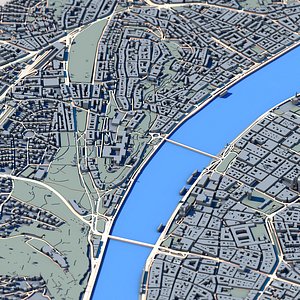Budapest Cityscape 3D Model Danube River City with Parliament  Chain Bridge Hungary Capital Arc