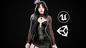 3D Gothic Vampire Girl - GameReady model