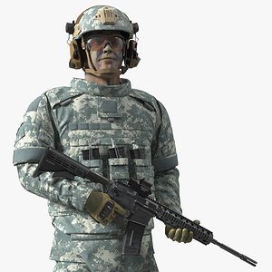 Soldier in Grey Tactical Gear Fur Rigged 3D