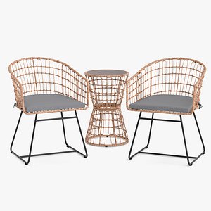 Devon 3-Piece Natural Patio Bistro Set Indoor Outdoor Rattan Rope Chairs with Table