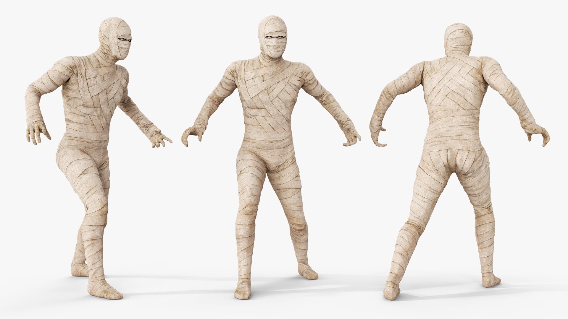 Dirty Bandaged Mummy in Bending Pose 3D model for industrial visualization, technical presentation, simulation, product rendering, and animation