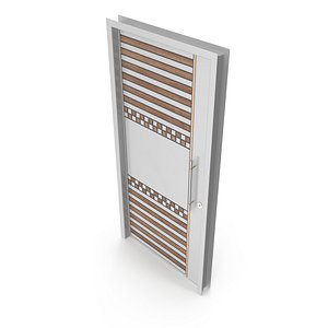 3D Modern Design White Metal Steel Door with Wooden Details model model