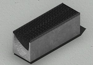 V300 Concrete Drain Channel with Grate 1000mm 3D
