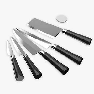 Five knife used in the kitchen 3D model