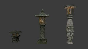 3D Ancient Stone Lamps 3D Model