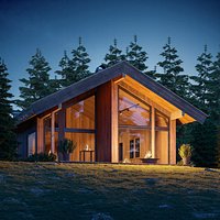 Log Cabin Dusk Complete Scene