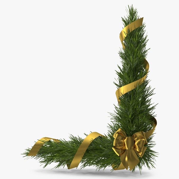 Christmas Corner Decoration with Gold Bow and Ribbon 2 3D