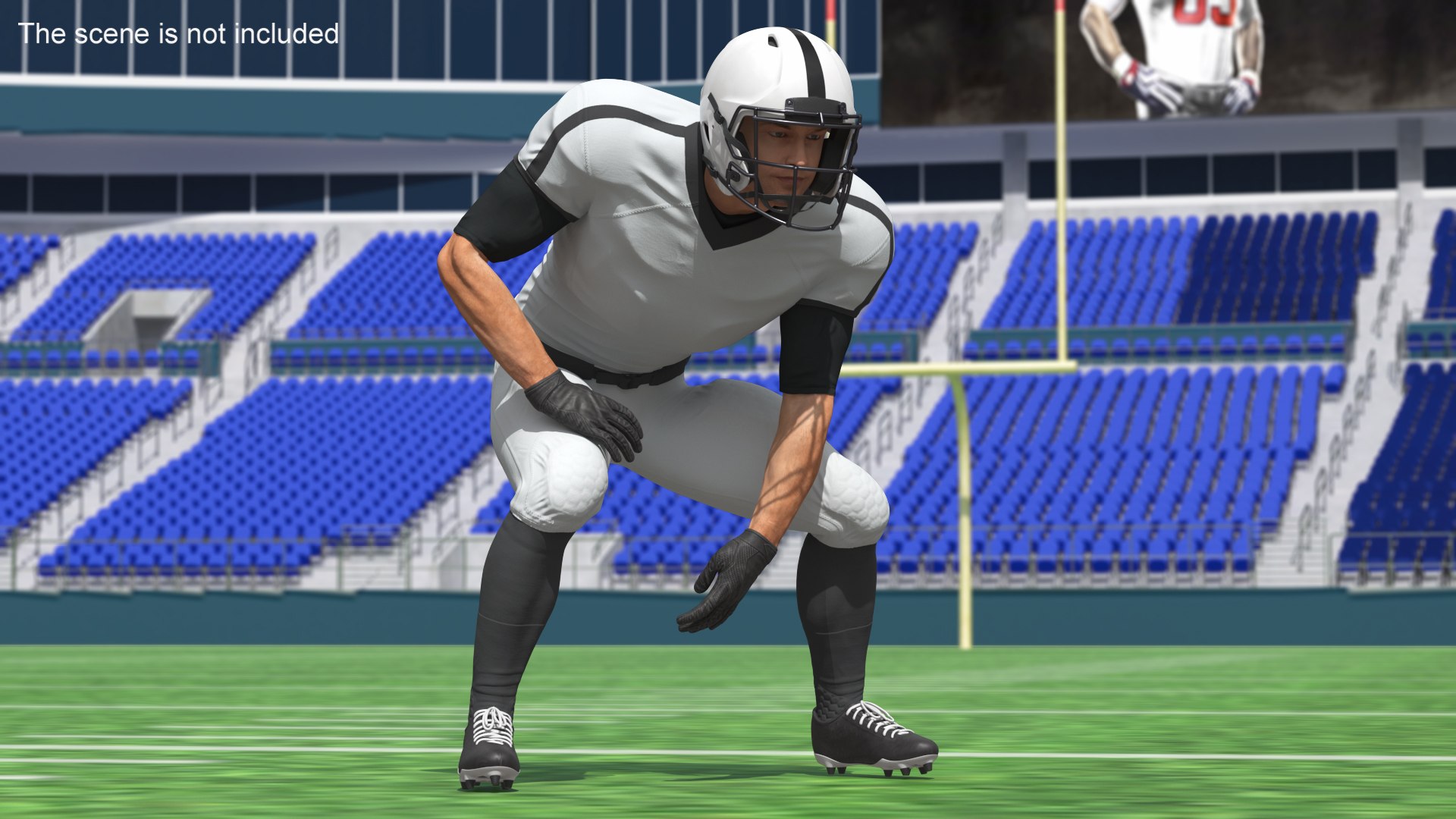 Crouching American Football Player White Uniform 3D model preview