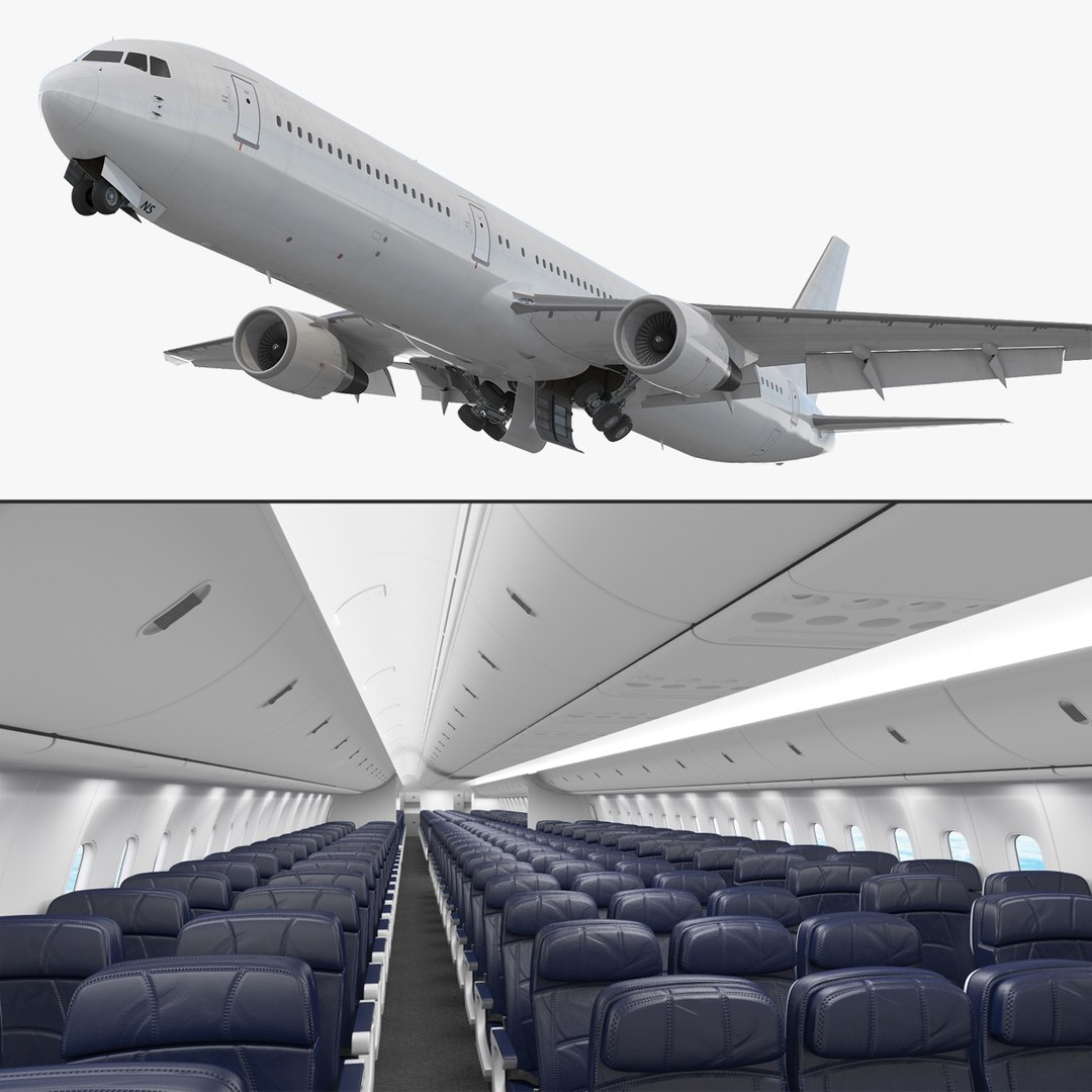 Boeing 767 400 with Interior Generic Rigged 3D model preview