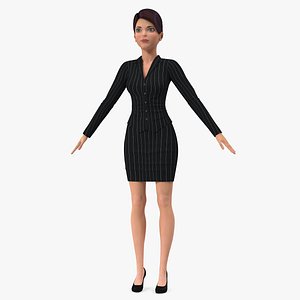 Cartoon Young Woman Office Clothes T-Pose