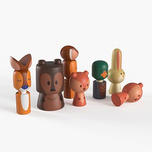 3D wooden forest animals model