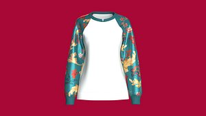 Girls Floral Raglan Sleeve with Notch-Neck Sweatshirt 3D