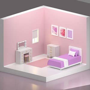 3D Young Simple Isometric Female Bedroom model