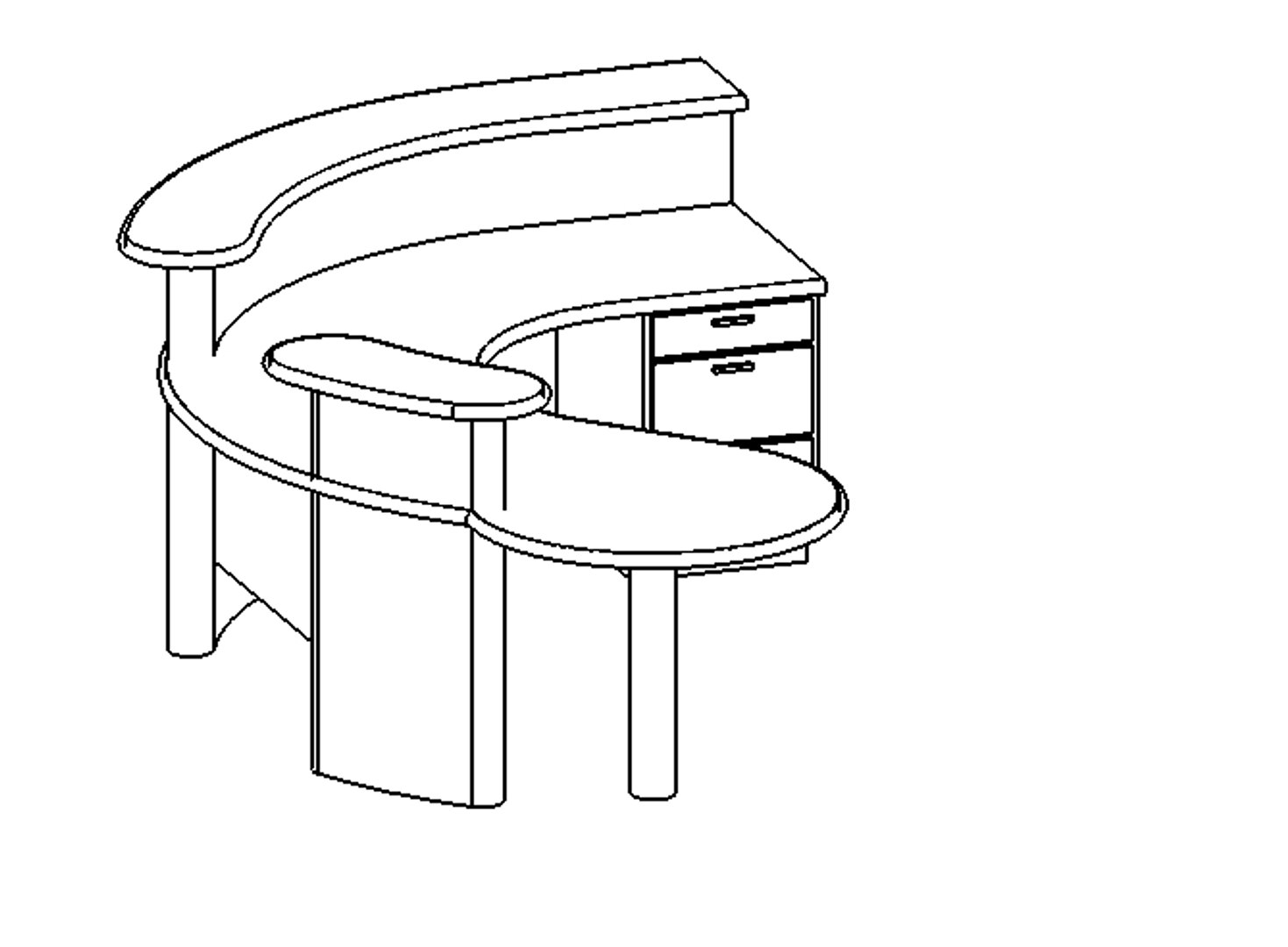 3d Curved Desk Reception Model