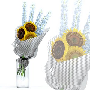 realistic flowers delphinium sunflowers model