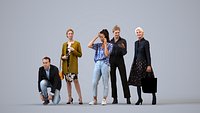Basics0742 - A set containing 5 models of male and female adults standing in business attire in offi
